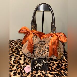 Juicy Couture Vintage Brown Velour HandBag Preowned & NWT JC Wallet